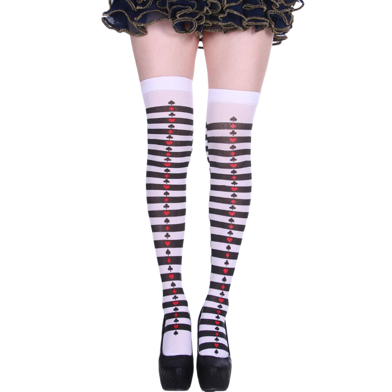 Halloween Playing Card Pattern Thigh High Stockings Over Knee Socks